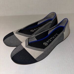 Rothy's The Flat Captoe Black White Plaid Flat Shoes Size 7.5 Women’s Round toe